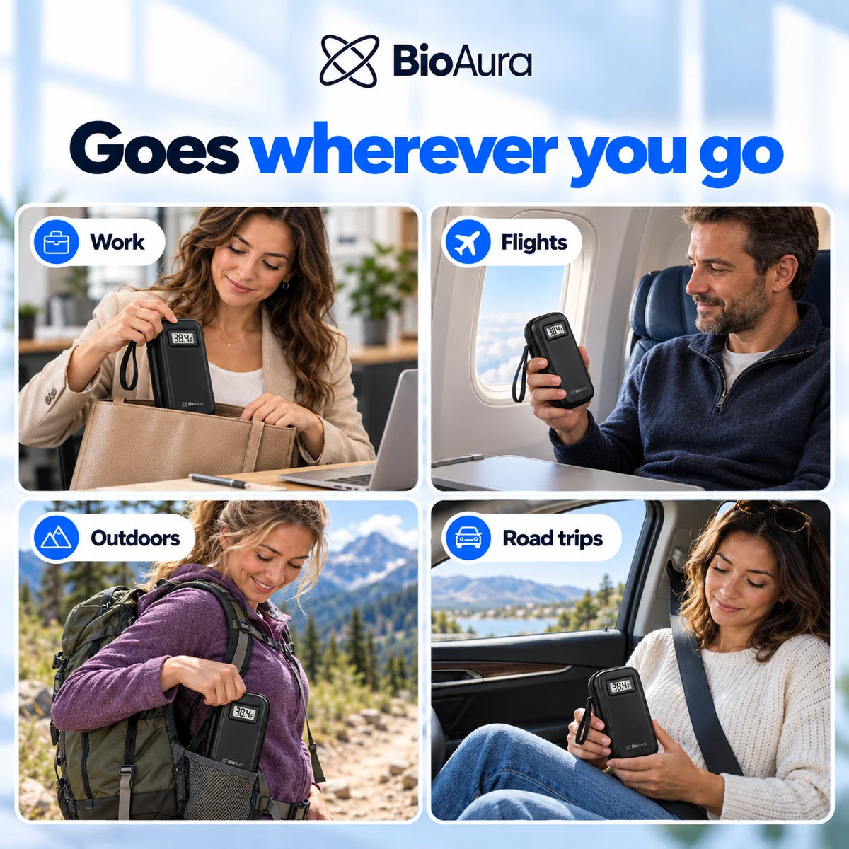 BioAura Case used at work, on flights, outdoors and on road trips