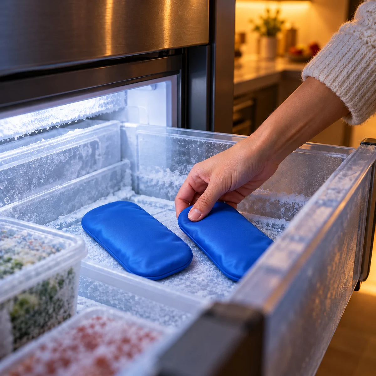 BioAura reusable gel packs in the freezer