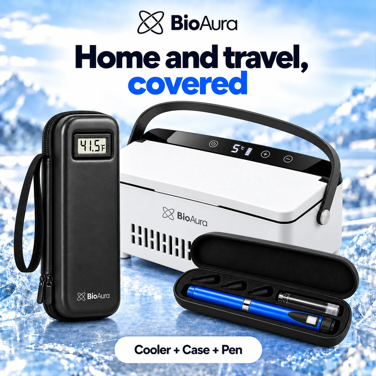 Complete Kit: BioAura Cooler, BioAura Case with thermometer and BioAura Pen