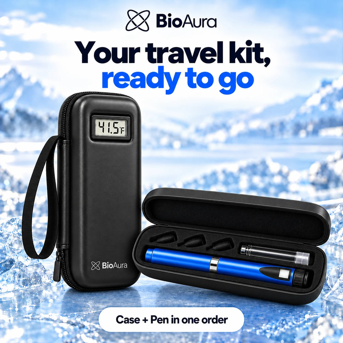 Travel Kit: BioAura Case with thermometer and BioAura Pen in its rigid case, in one order