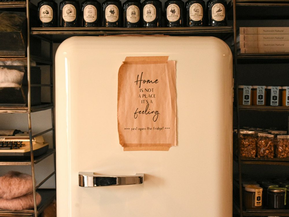 Small retro minibar fridge in a hotel room